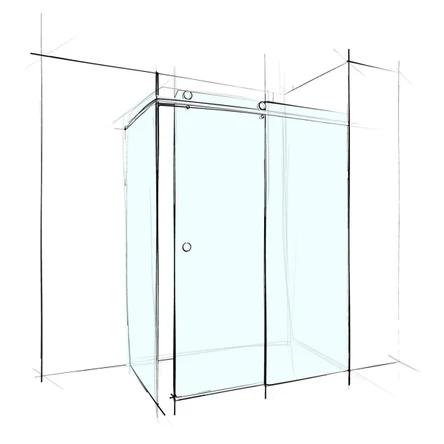 Душевое ограждение угловое (раздивижная система открытого трека)